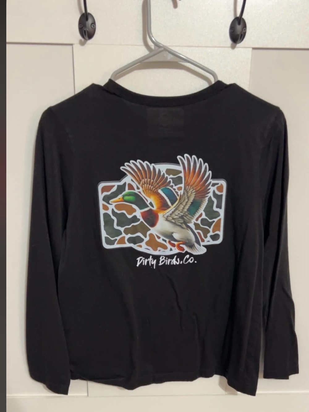 Kids' Black Long Sleeve Tee with Flying Duck Graphic